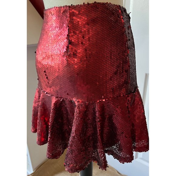 TCEC Red Sequin Mini Skirt Sz Large Womens Fun Flirty Night Out Skirt - Picture 2 of 8